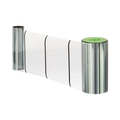 The Matica PR000819 Retransfer Film, capable of delivering up to 1000 prints, features clear plastic film with black stripes positioned perpendicularly. It is wound around two cylindrical spools and includes a green core on one spool, making it ideal for Matica ID card printers and retransfer printing technology.