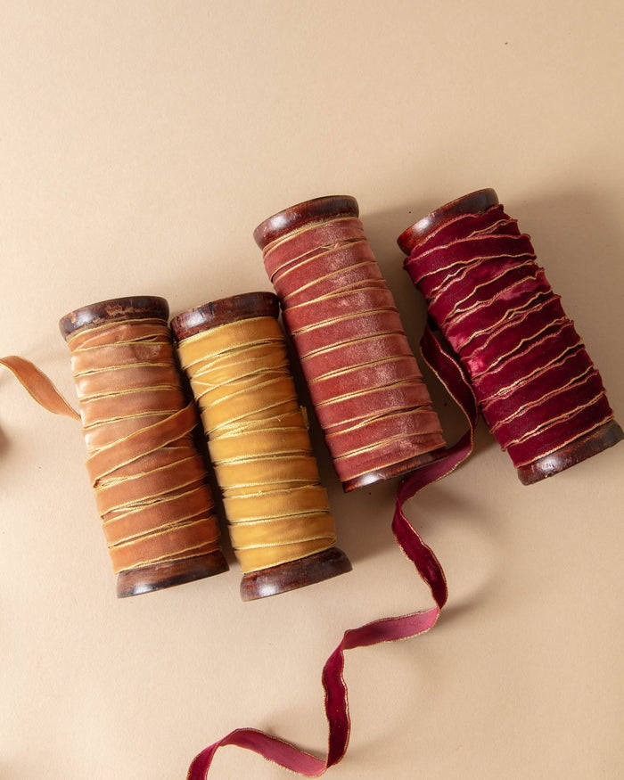 Metallic Velvet Ribbon On Wood Spool - Lone Fox