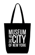 Black tote bag with 'Museum of the City of New York' text on a white background