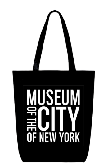 Black tote bag with 'Museum of the City of New York' text on a white background
