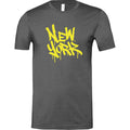 This T‑shirt features the words ‘New York’ in large graffiti‑style yellow letters that appear to drip like wet paint against a gunmetal grey background. Made from a soft cotton‑poly blend, it’s both comfortable and stylish.