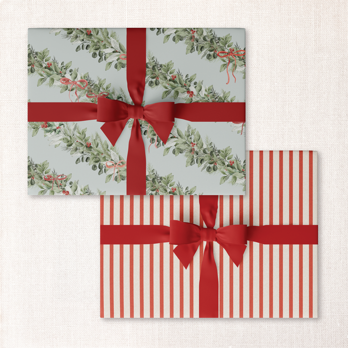 north pole garland + red pinstripe double-sided wrap