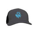 This cap is gunmetal grey and features the letters ‘NYC’ in bold, graffiti‑style aquamarine text across the front. A small whimsical crown sits above the lettering, and the spray‑paint look of the design stands out against the darker background.