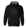 This adult unisex black hoodie features black graffiti-style “NYC” lettering that drips like fresh paint across the black exterior, topped with a black crown graphic above the lettering for a bold street art edge. Inside, a multi colored “NEW YORK” in blue, pink, and purple pops with contrast. Made from a super soft 52% cotton, 48% polyester blend, it has a relaxed unisex fit and comes in sizes Small to 2XL.