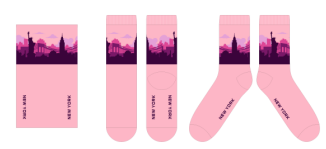 Soft, everyday pink socks with New York City flair. “New York” is printed along the sole, while a wraparound cuff features a skyline of simple silhouettes, including the Statue of Liberty and the Empire State Building. Made from a cotton polyester blend, they fit most adults and teens, are machine washable, and are perfect for wearing—or gifting.