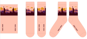 Soft, everyday peach socks with New York City flair. “New York” is printed in black along the sole, while a wraparound cuff features a skyline of simple silhouettes, including the Statue of Liberty and the Empire State Building. Made from a cotton polyester blend, they fit most adults and teens, are machine washable, and are perfect for wearing—or gifting.