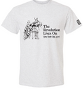 A soft white T‑shirt with bold black graphics on the front. The design includes large lettering that reads striking “Occupied City Tee: The Revolution Lives On,” above and below a high‑contrast scene of a crowd pulling down a statue with ropes. The fabric feels smooth and comfortable. On the left sleeve, there is a small square black‑and‑white logo for the Museum of the City of New York.