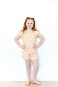 ORANGE SMILEY CHECKER | RUFFLE SHORT SET