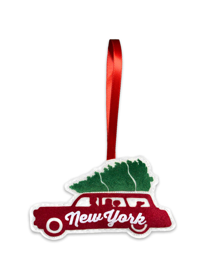 Ornament: Felt New York City Car with Tree