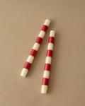 Pair of Red Striped Taper Candles - Lone Fox
