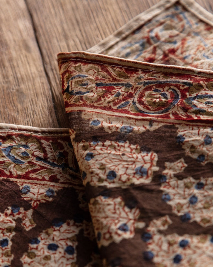Papaya Patch Kalamkari Cotton Handkercheif / Napkin - Lone Fox
