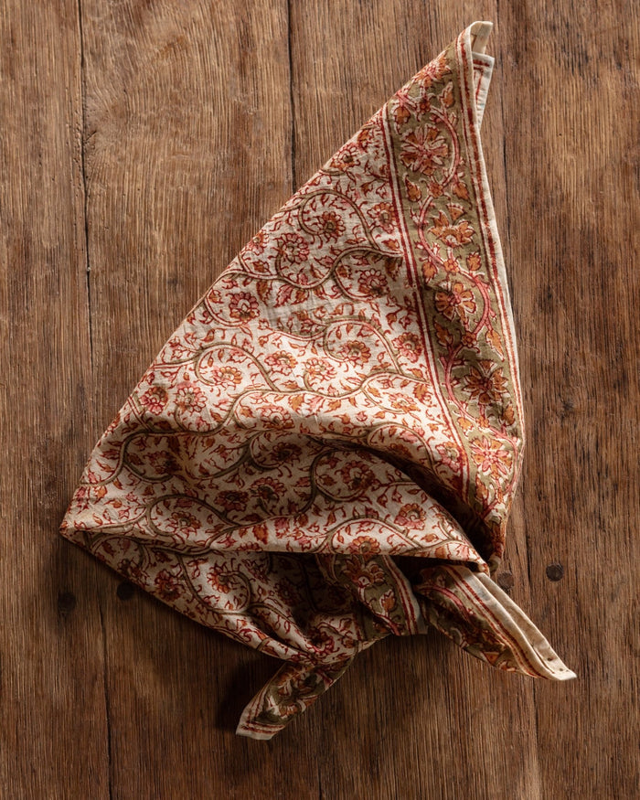 Papaya Patch Kalamkari Cotton Handkercheif / Napkin - Lone Fox