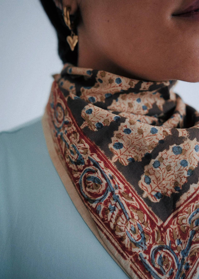 Papaya Patch Kalamkari Cotton Handkercheif - Lone Fox