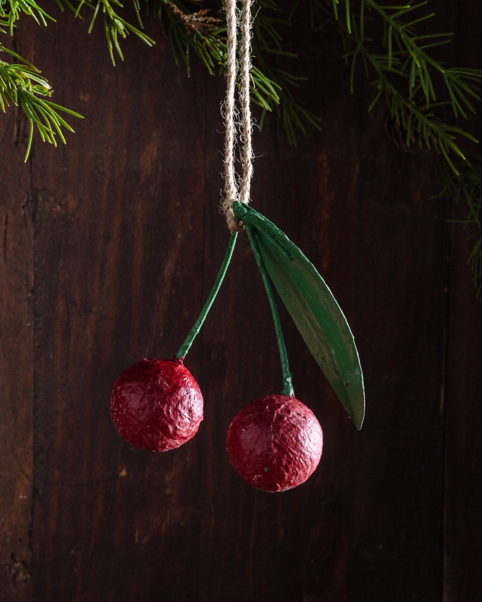 Papier-Mache Cherry Ornament - Lone Fox