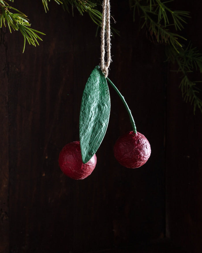 Papier-Mache Cherry Ornament - Lone Fox