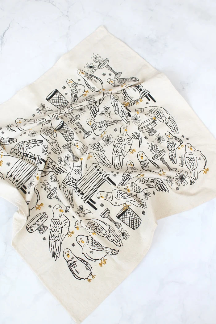 Park Pigeon Pals Screen Printed Tea Towel