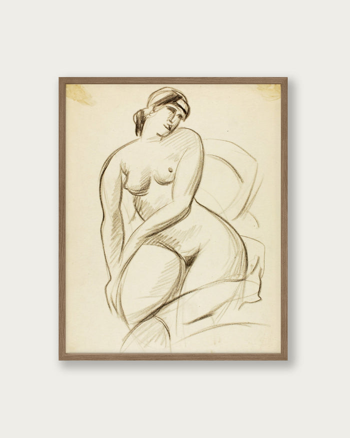 "Pencil sketch of seated female" Art Print - Lone Fox