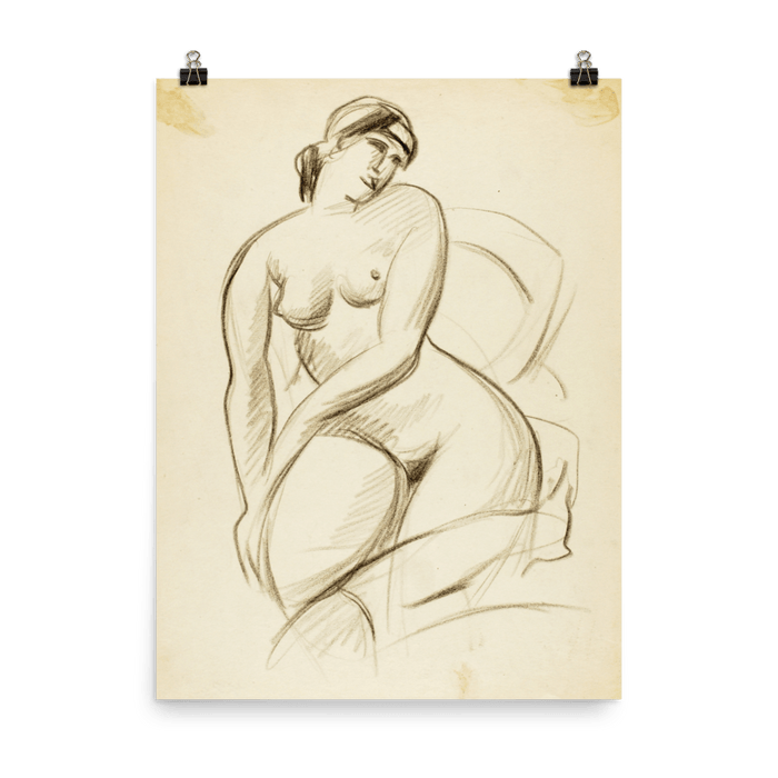 "Pencil sketch of seated female" Art Print - Lone Fox