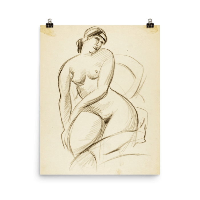 "Pencil sketch of seated female" Art Print - Lone Fox
