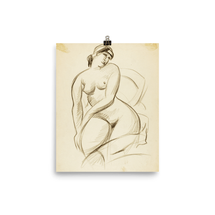 "Pencil sketch of seated female" Art Print - Lone Fox