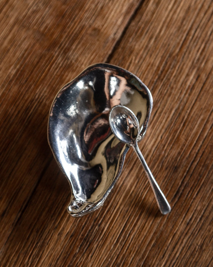 Pewter Oyster Shell Salt Cellar with Spoon - Lone Fox