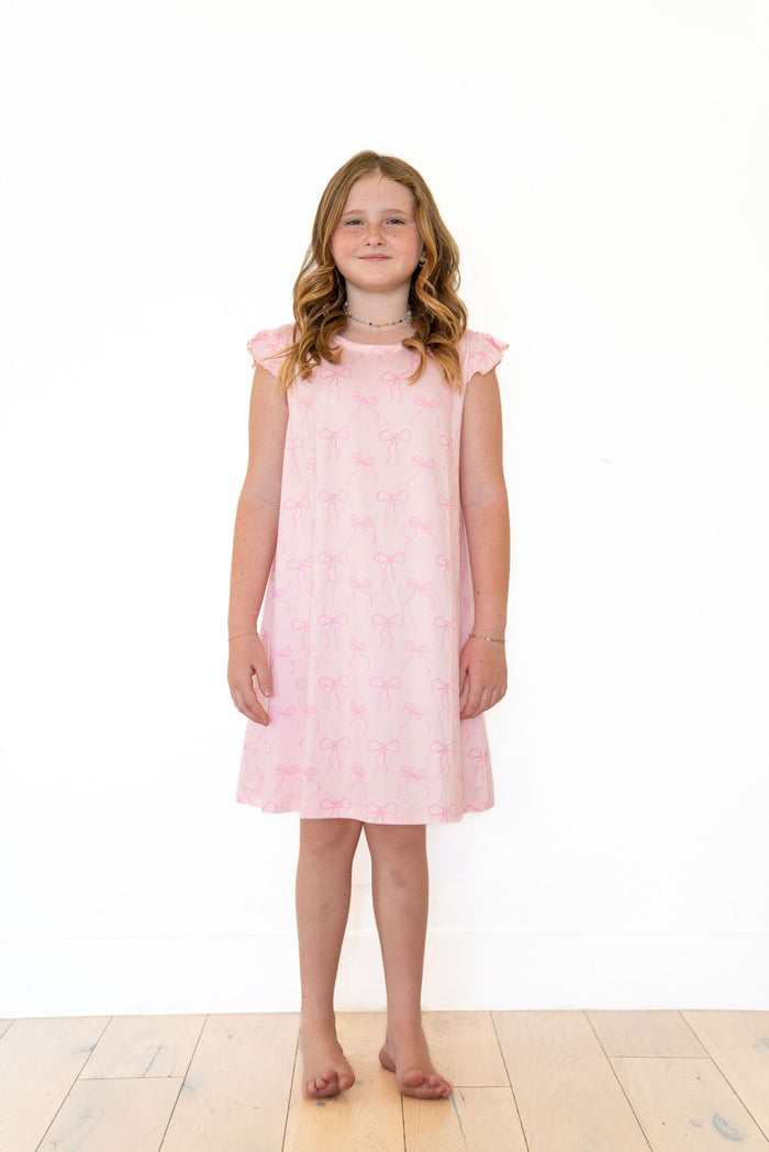 PINK BOWS | RUFFLE SLEEVE DRESS