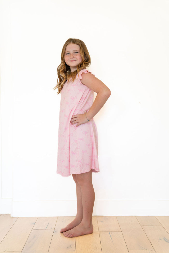 PINK BOWS | RUFFLE SLEEVE DRESS