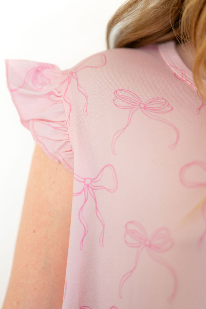 PINK BOWS | RUFFLE SLEEVE DRESS