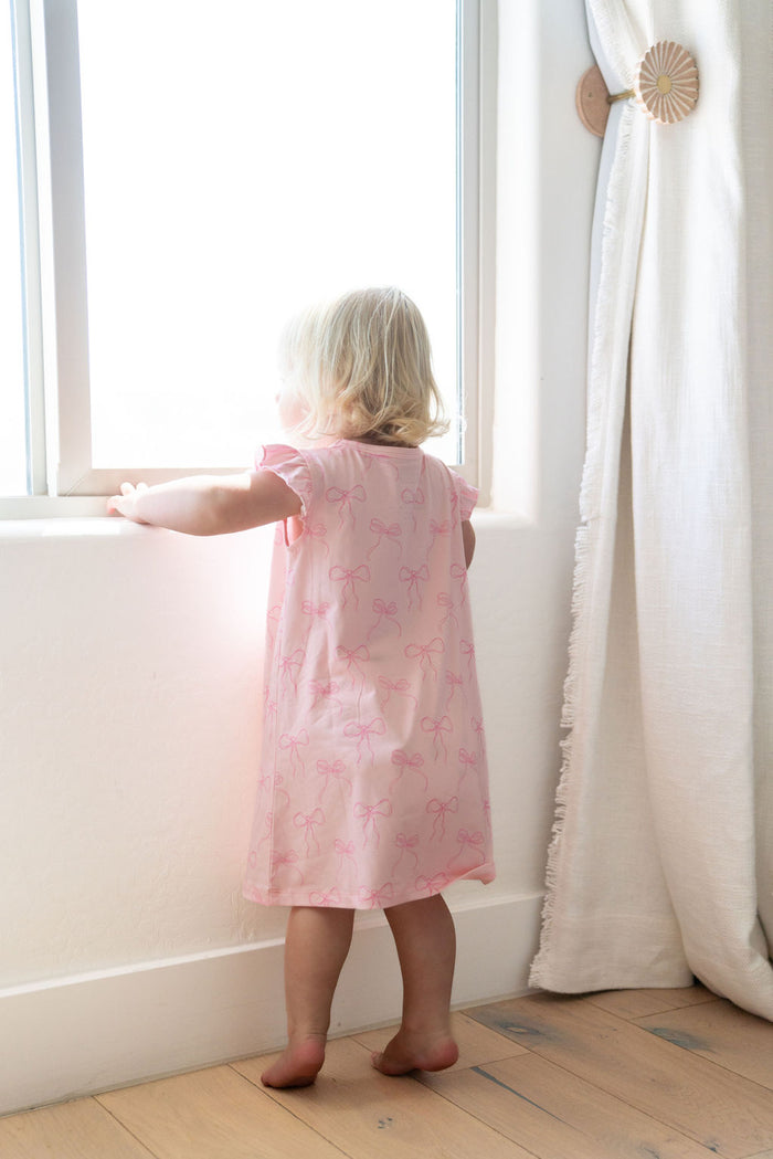 PINK BOWS | RUFFLE SLEEVE DRESS