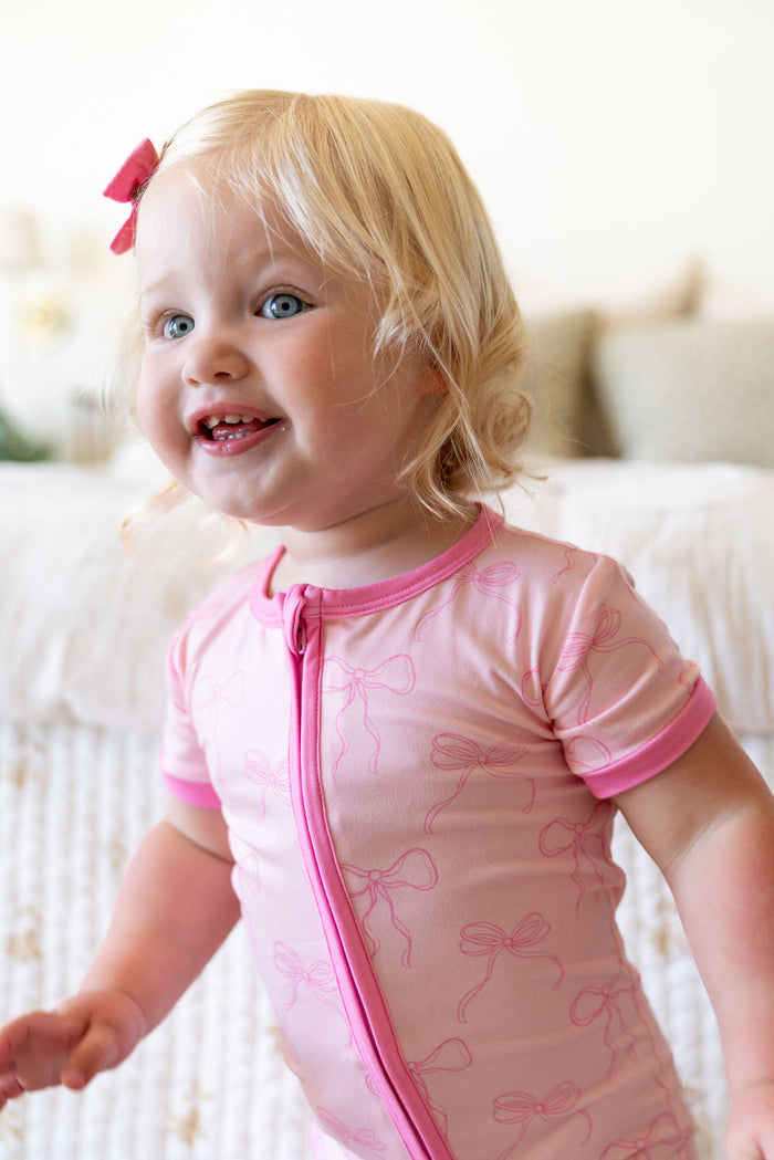 PINK BOWS | SHORT SLEEVE ZIPPER ONE PIECE