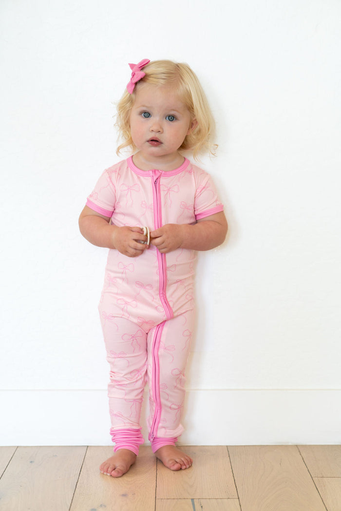 PINK BOWS | SHORT SLEEVE ZIPPER ONE PIECE