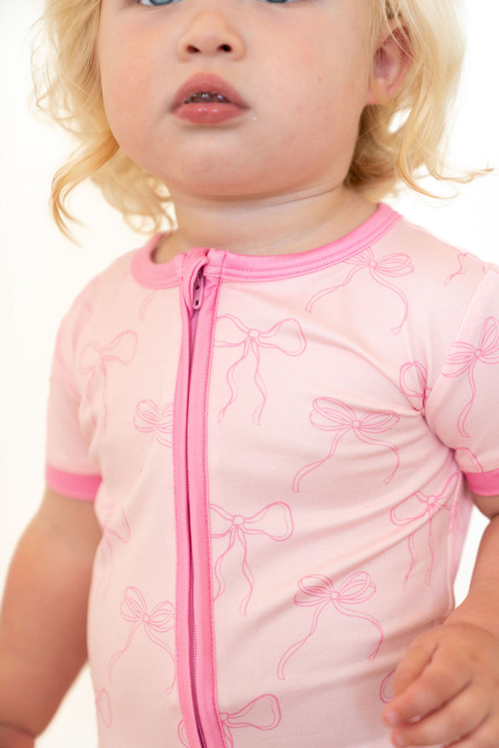 PINK BOWS | SHORT SLEEVE ZIPPER ONE PIECE