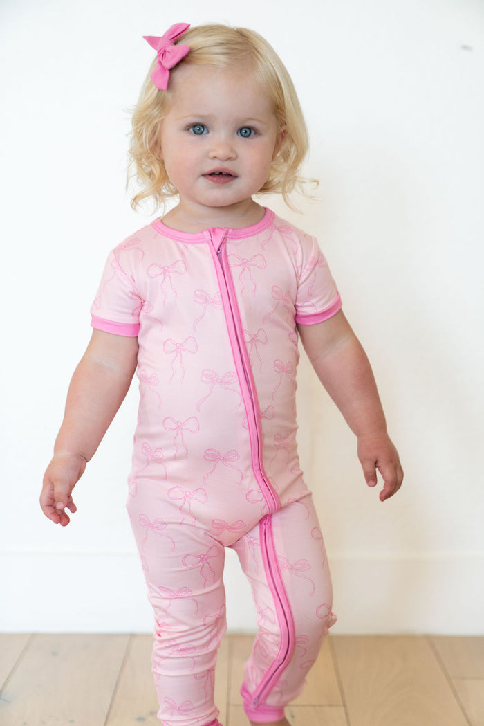 PINK BOWS | SHORT SLEEVE ZIPPER ONE PIECE