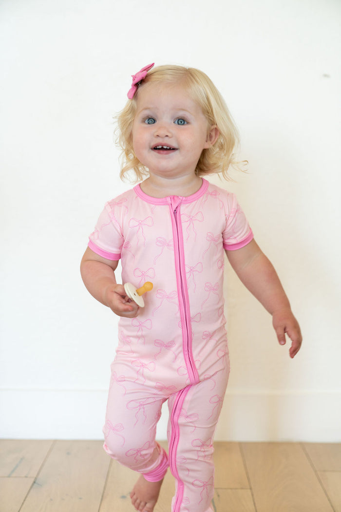 PINK BOWS | SHORT SLEEVE ZIPPER ONE PIECE