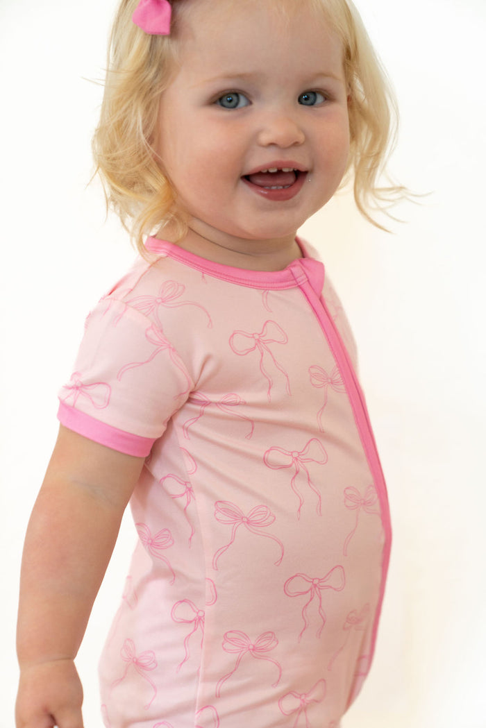PINK BOWS | SHORT SLEEVE ZIPPER ONE PIECE