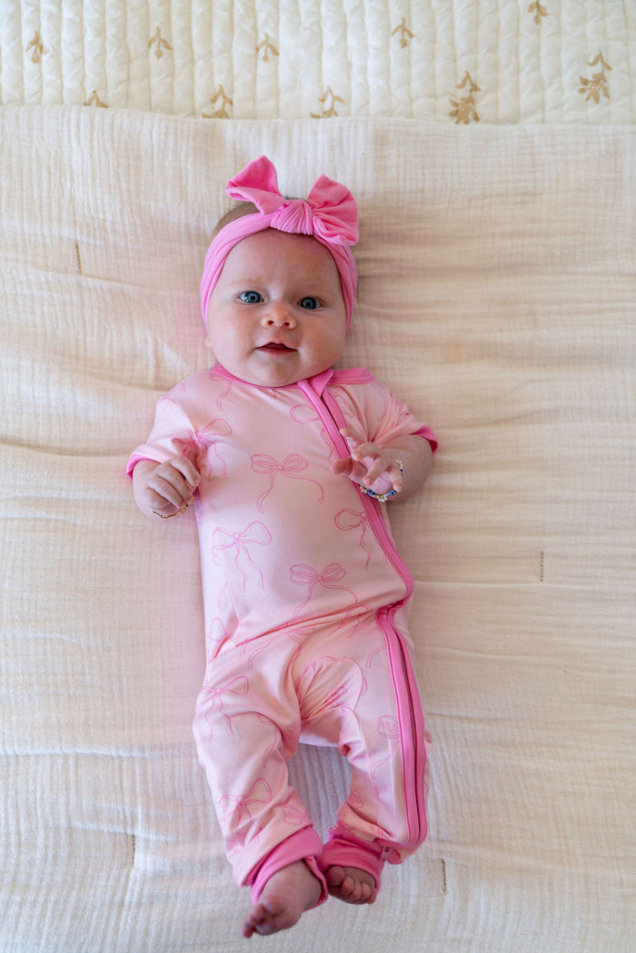 PINK BOWS | SHORT SLEEVE ZIPPER ONE PIECE