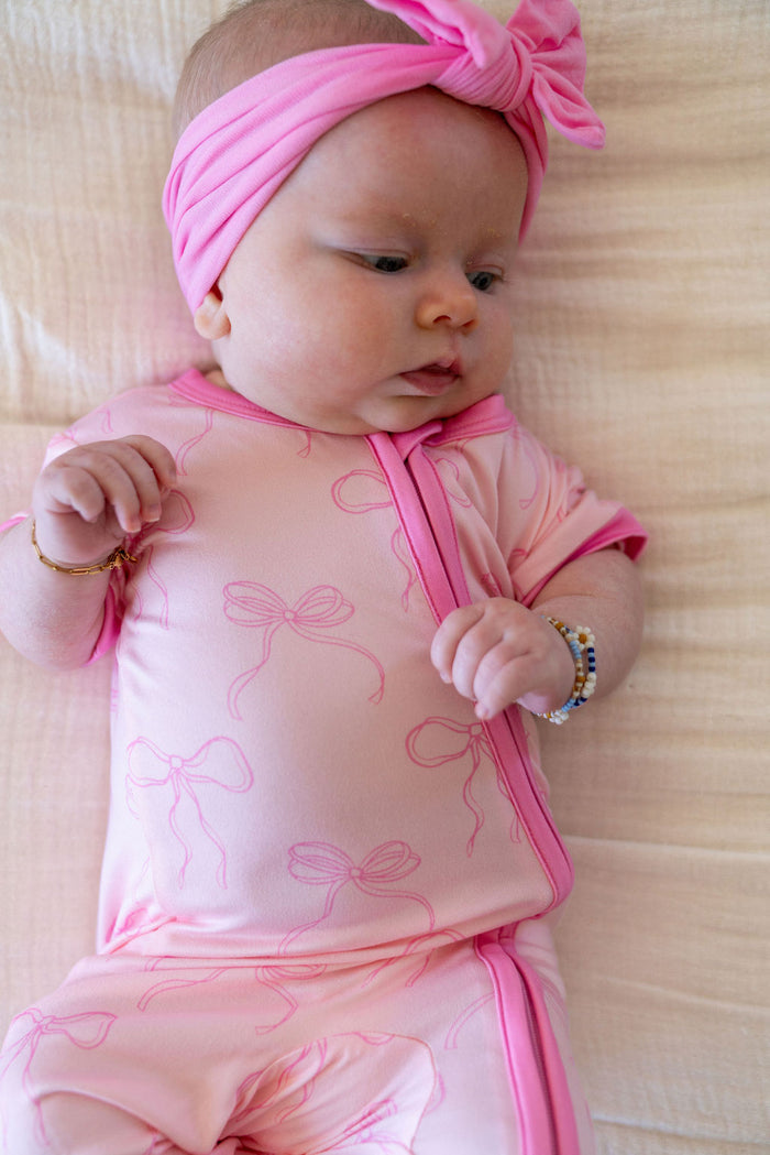 PINK BOWS | SHORT SLEEVE ZIPPER ONE PIECE