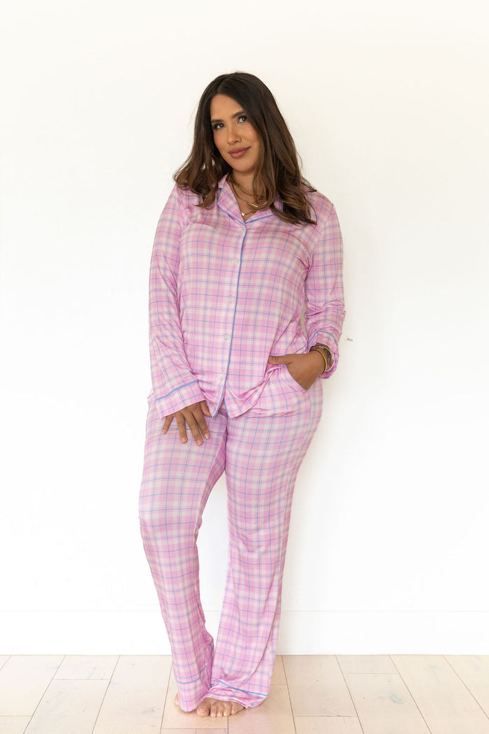 PINK PLAID | WOMEN'S BUTTON UP LONG SLEEVE SET