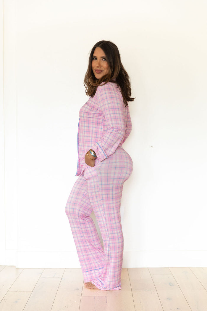 PINK PLAID | WOMEN'S BUTTON UP LONG SLEEVE SET