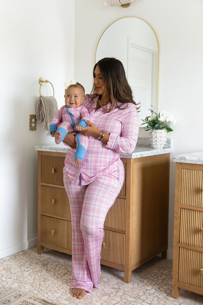 PINK PLAID | WOMEN'S BUTTON UP LONG SLEEVE SET