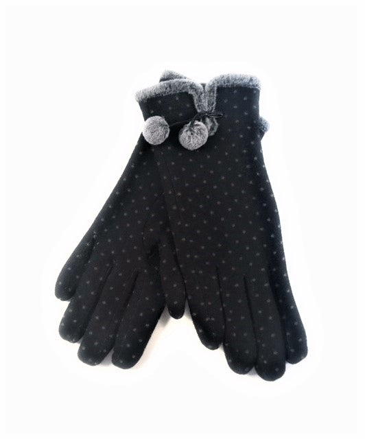 Polka Dot Faux Fur Pom Pom Glove