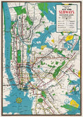 Image of a Vintage-style New York City subway diagram printed on Cavallini’s archival Italian paper. Features detailed transit tunnels, stations, and train routes in muted cream, sepia, gray, and blue tones, with bold “NEW YORK SUBWAYS” lettering and a classic collectible print aesthetic.