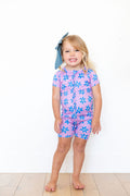 PURPLE + BLUE DAISY | SHORT ZIPPER ONE PIECE