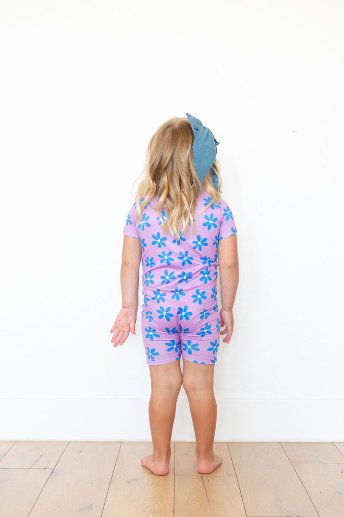 PURPLE + BLUE DAISY | SHORT ZIPPER ONE PIECE