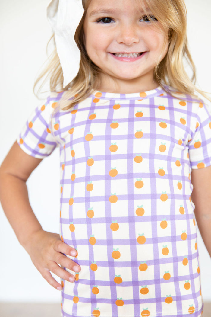 PURPLE GRID + ORANGES | SHORT SLEEVE