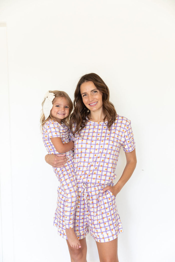 PURPLE GRID + ORANGES | SHORT SLEEVE