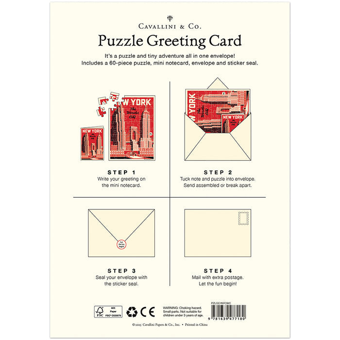 Cavallini & Co. Puzzle Greeting Card packaging with instructions on a white background