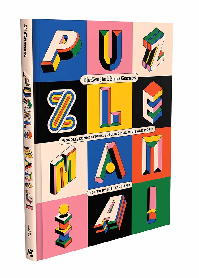 Book title: Puzzle Mania. A vibrant,  colorful text of the title on a stylish  designed hardcover.