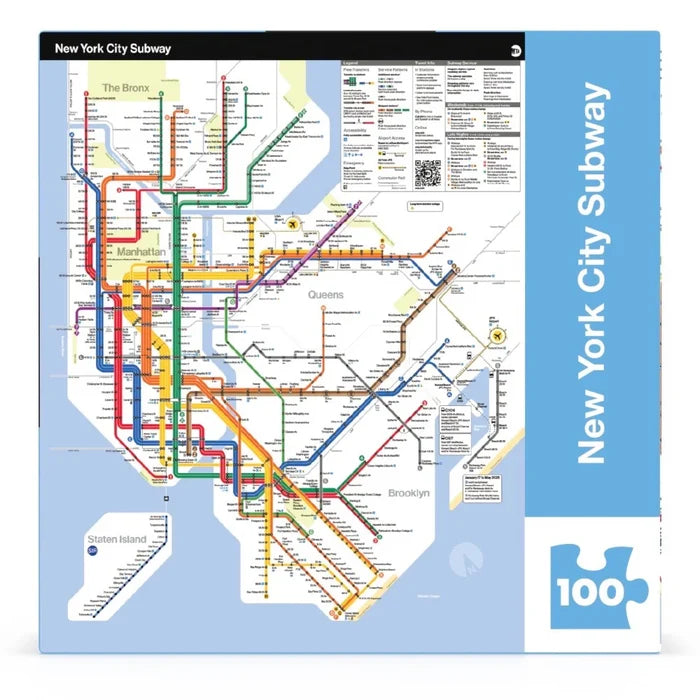 New York City Subway map on a puzzle packaging with blue border