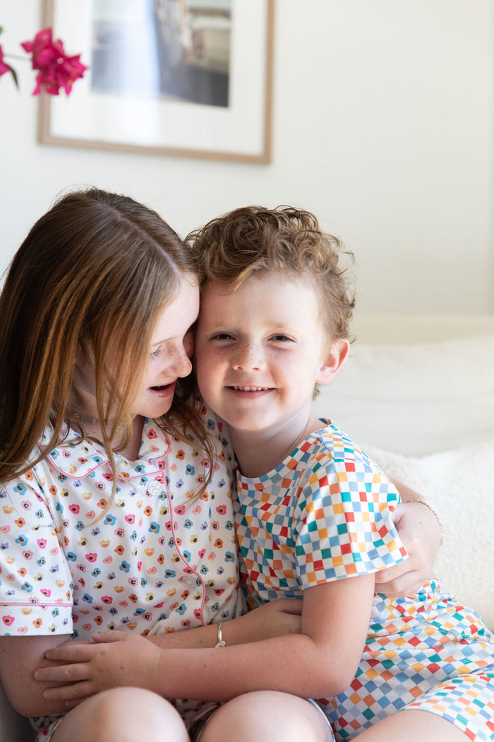 RAINBOW FLORAL | GIRLS' BUTTON UP SHORT SLEEVE + SHORTS SET